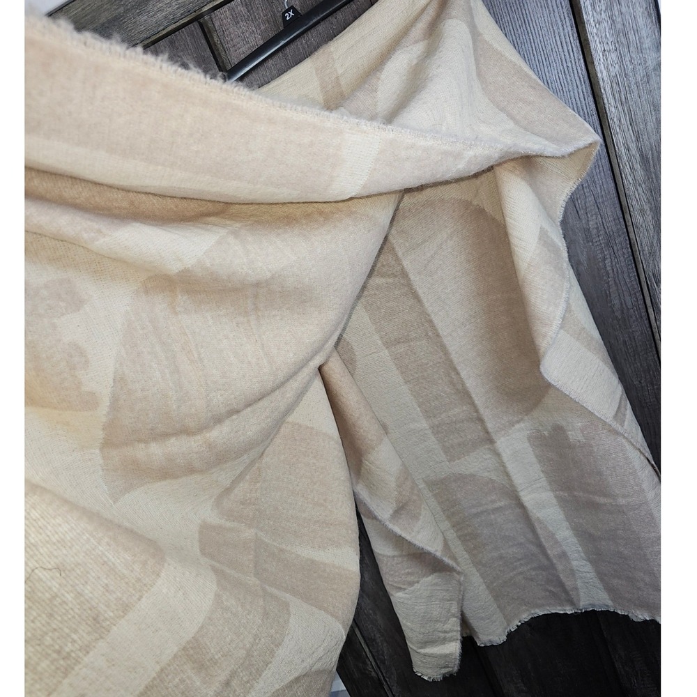 ZARA Geometric Pattern Scarf Wrap Shawl Beige Brown Neutral Oversized - Picture 2 of 7